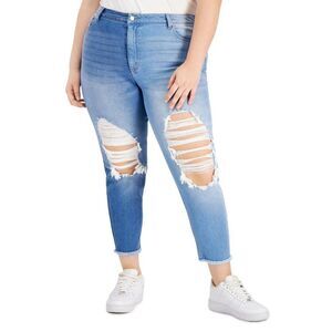 Tinseltown Trendy Plus Size Destructed Mom Jeans, Sz 14W